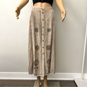 Vintage Boho Brown Floral Pattern Cottagecore Hippie Festival A Line Midi Skirt.
